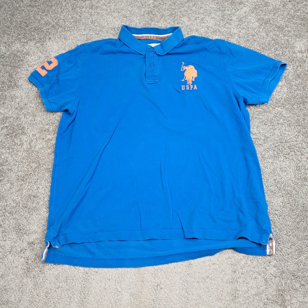 US Polo Assn Mens 3XL Blue Short Sleeve Cotton Polo Shirt Orange Logo 7781